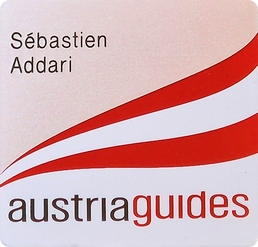Plaquette accréditation guide Autriche. Badge officiel pour les visites guidées de villes autrichiennes.